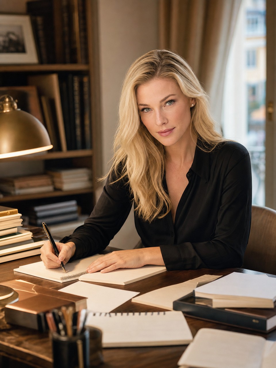 Nicole Junkerman scrive a mano su un foglio